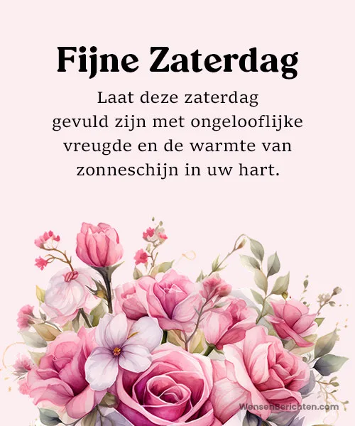 Fijne-zaterdag-wensen-Roze-rozen-Witte-bloemen